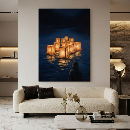 The River Of Lanterns – Soft Surreal Conceptual Canvas Art