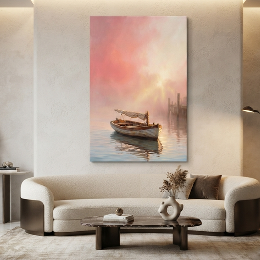 The Rose Dawn Harbor – Soft Surreal Conceptual Canvas Art
