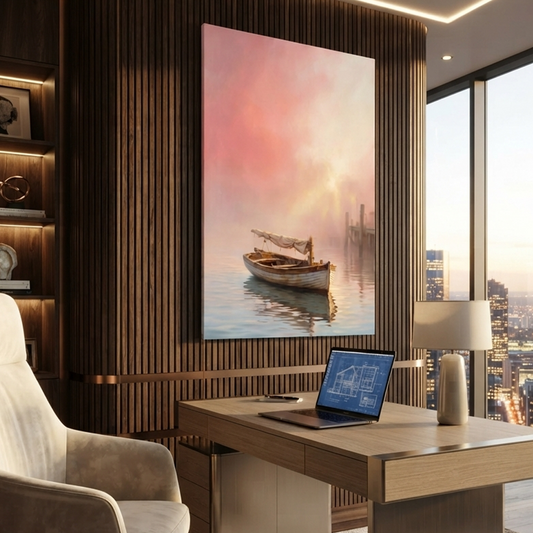 The Rose Dawn Harbor – Soft Surreal Conceptual Canvas Art