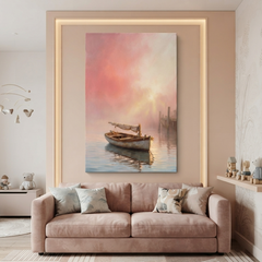 The Rose Dawn Harbor – Soft Surreal Conceptual Canvas Art