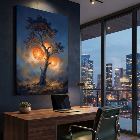 The Lantern Tree Glow – Soft Surreal Conceptual Canvas Art