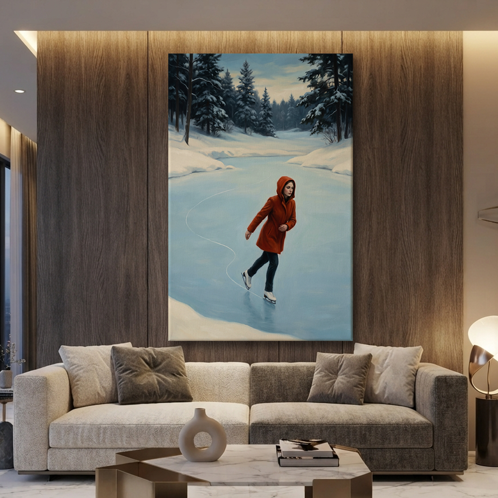Skating The Frozen Silence – Soft Surreal Conceptual Canvas Art