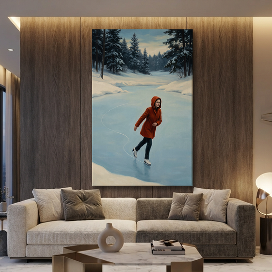 Skating The Frozen Silence – Soft Surreal Conceptual Canvas Art