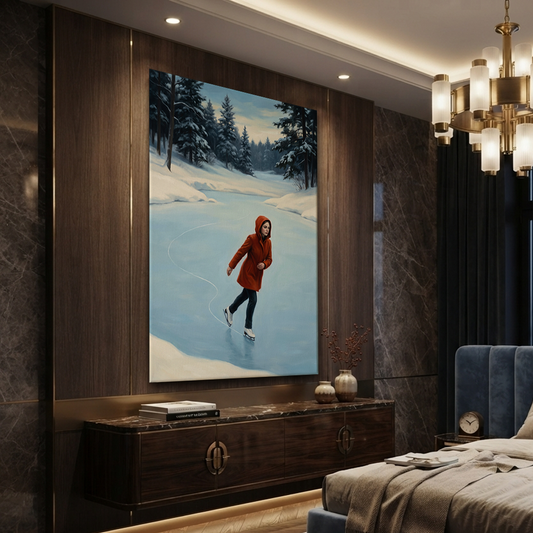 Skating The Frozen Silence – Soft Surreal Conceptual Canvas Art