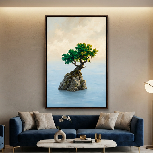 The Solitary Sea Bonsai – Soft Surreal Conceptual Canvas Art