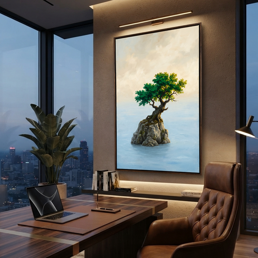 The Solitary Sea Bonsai – Soft Surreal Conceptual Canvas Art