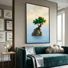 The Solitary Sea Bonsai – Soft Surreal Conceptual Canvas Art