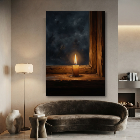 The Waiting Window Candle – Soft Surreal Conceptual Canvas Art