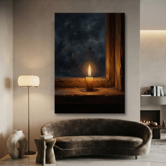 The Waiting Window Candle – Soft Surreal Conceptual Canvas Art