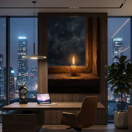 The Waiting Window Candle – Soft Surreal Conceptual Canvas Art