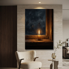 The Waiting Window Candle – Soft Surreal Conceptual Canvas Art