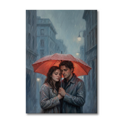 The Red Umbrella Embrace – Soft Surreal Conceptual Canvas Art