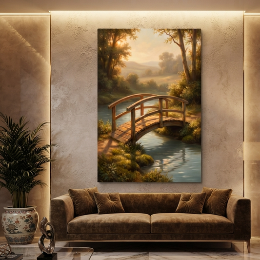 The Golden Garden Bridge – Soft Surreal Conceptual Canvas Art