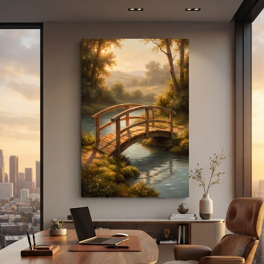 The Golden Garden Bridge – Soft Surreal Conceptual Canvas Art