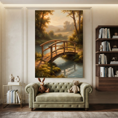 The Golden Garden Bridge – Soft Surreal Conceptual Canvas Art