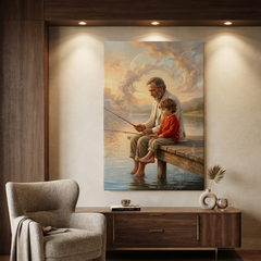 Fishing Through Golden Memories – Soft Surreal Conceptual Canvas Art