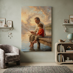 Fishing Through Golden Memories – Soft Surreal Conceptual Canvas Art