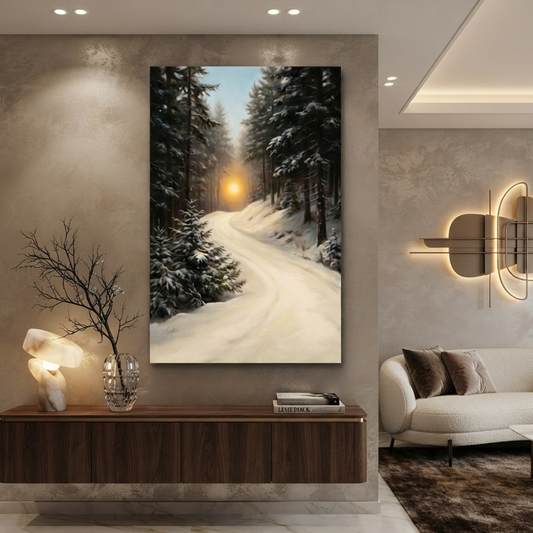 The Winter Sunset Trail – Soft Surreal Conceptual Canvas Art