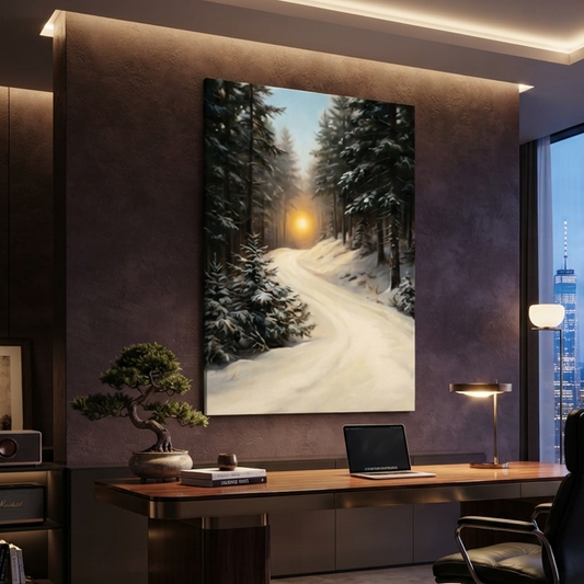 The Winter Sunset Trail – Soft Surreal Conceptual Canvas Art
