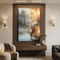 The Deer At Dawn Ruins – Soft Surreal Conceptual Canvas Art