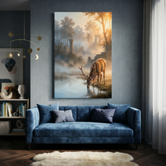The Deer At Dawn Ruins – Soft Surreal Conceptual Canvas Art