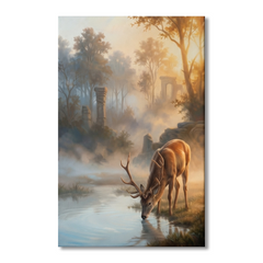The Deer At Dawn Ruins – Soft Surreal Conceptual Canvas Art