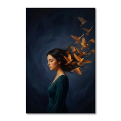Her Thoughts Take Flight – Soft Surreal Conceptual Canvas Art