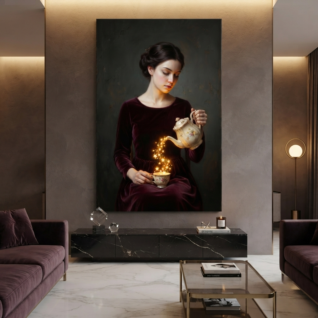 Pouring A Cup Of Stars – Soft Surreal Conceptual Canvas Art