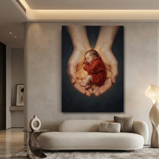 Held In Loving Hands – Soft Surreal Conceptual Canvas Art