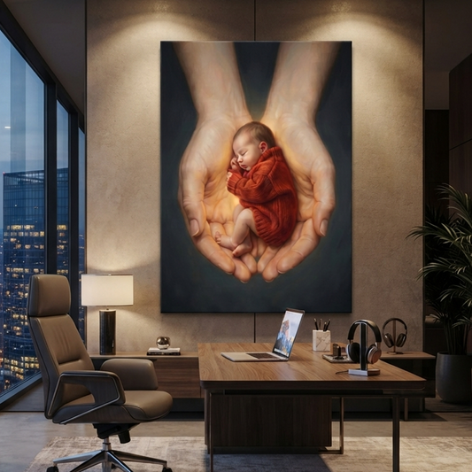 Held In Loving Hands – Soft Surreal Conceptual Canvas Art