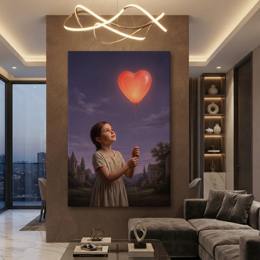 The Glowing Heart Balloon – Soft Surreal Conceptual Canvas Art