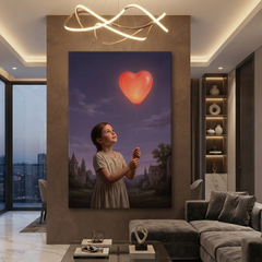 The Glowing Heart Balloon – Soft Surreal Conceptual Canvas Art