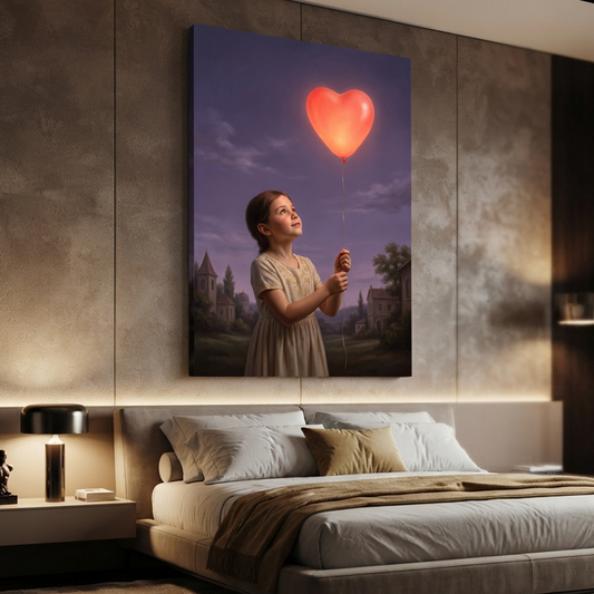 The Glowing Heart Balloon – Soft Surreal Conceptual Canvas Art