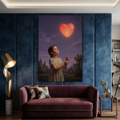The Glowing Heart Balloon – Soft Surreal Conceptual Canvas Art