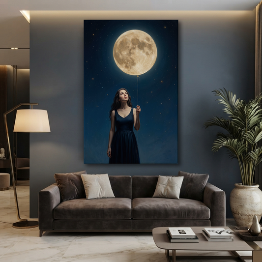 Holding The Full Moon – Soft Surreal Conceptual Canvas Art