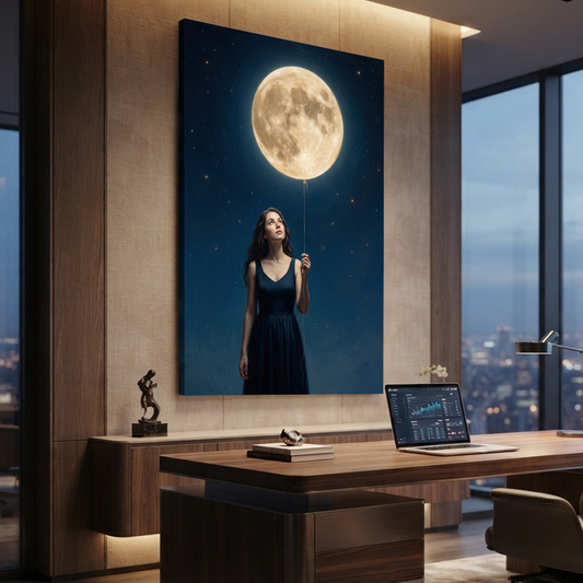Holding The Full Moon – Soft Surreal Conceptual Canvas Art