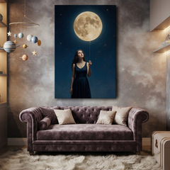 Holding The Full Moon – Soft Surreal Conceptual Canvas Art