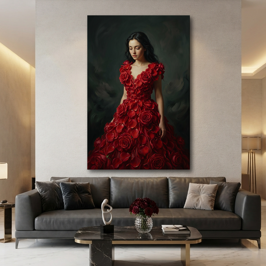 The Gown Of Red Roses – Soft Surreal Conceptual Canvas Art