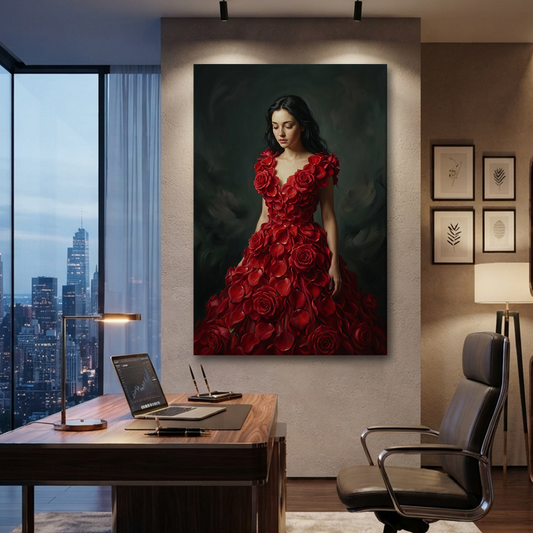 The Gown Of Red Roses – Soft Surreal Conceptual Canvas Art