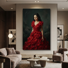 The Gown Of Red Roses – Soft Surreal Conceptual Canvas Art