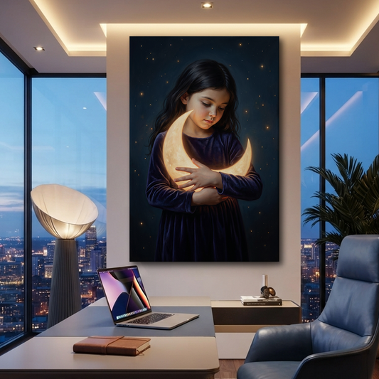 Embracing The Gentle Moon – Soft Surreal Conceptual Canvas Art