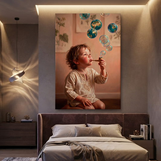 Blowing Worlds Into Being – Soft Surreal Conceptual Canvas Art