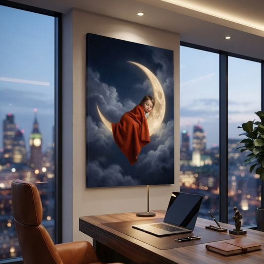 Sleeping On The Moon – Soft Surreal Conceptual Canvas Art