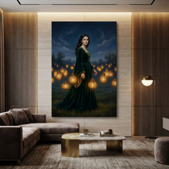 The Lantern Field Walk – Soft Surreal Conceptual Canvas Art