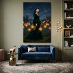 The Lantern Field Walk – Soft Surreal Conceptual Canvas Art