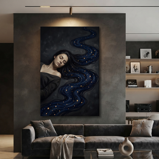 Dreaming In Starlit Hair – Soft Surreal Conceptual Canvas Art