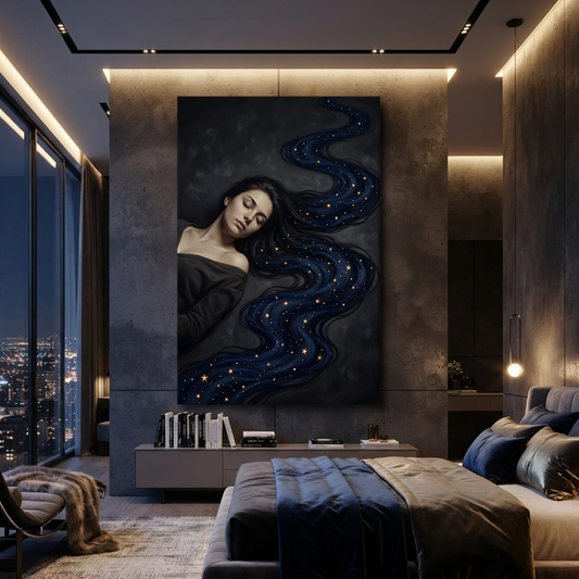 Dreaming In Starlit Hair – Soft Surreal Conceptual Canvas Art
