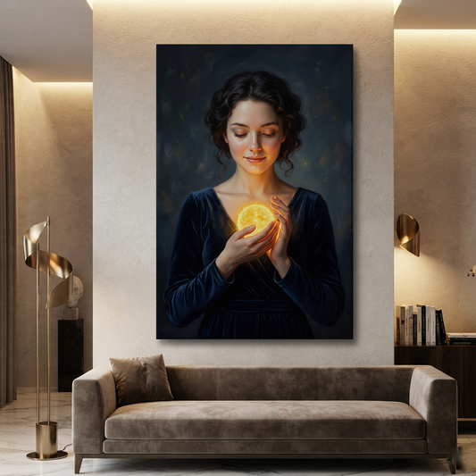 Cradling The Little Sun – Soft Surreal Conceptual Canvas Art