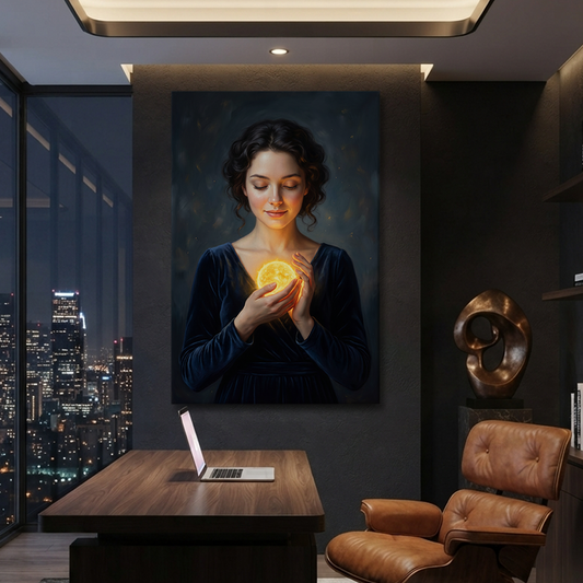 Cradling The Little Sun – Soft Surreal Conceptual Canvas Art