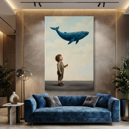 The Whale On A String – Soft Surreal Conceptual Canvas Art